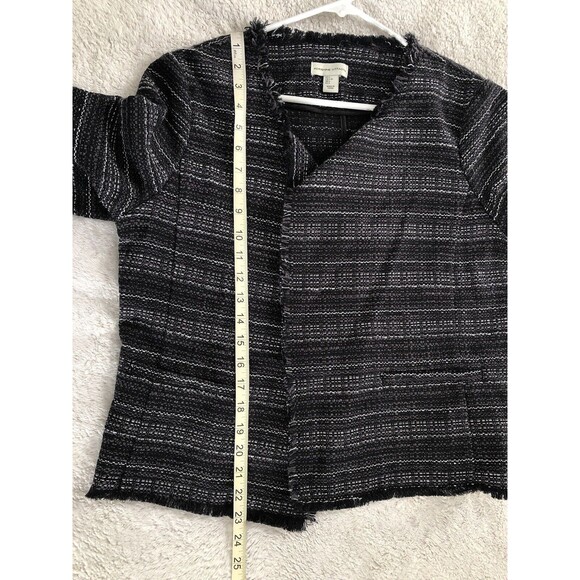 Adrienne Vittadini Open Front Knit Blazer Womens Large Tweed Fringe Trim Jacket - Picture 11 of 12